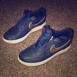 Navy Blue and gold air force ones
